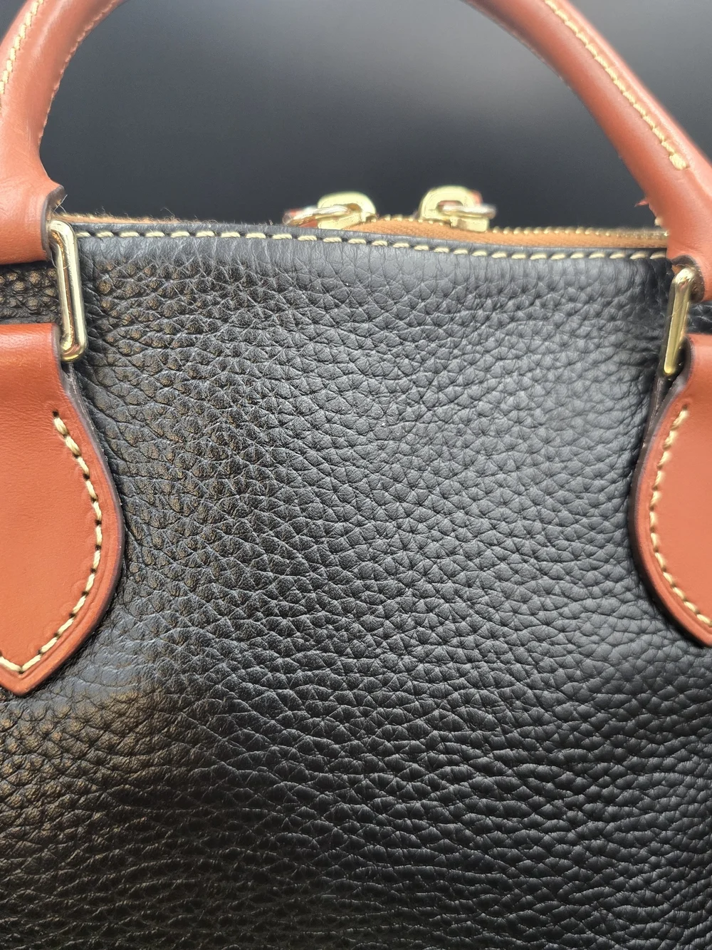 Dooney & Bourke Black and Brown Pebble Leather Satchel